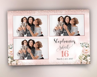 Pink Quinceañera Photobooth Template, Birthday Sweet 16 Photo Booth Template (PSD, PNG, JPG)