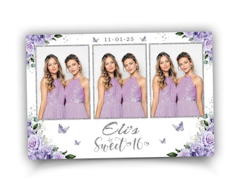 Purple Floral Sweet 16 Photobooth Template Birthday Quinceañera Photo Booth Template 1104