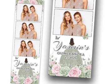 Birthday Sweet 16 Photobooth Template 2x6 Green Pink Floral Quinceanera Photo Booth Template 1091