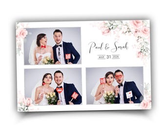 Wedding Photo Booth Template Rose Flower 4x6 Anniversary Photobooth Floral Blush Greenery 1055