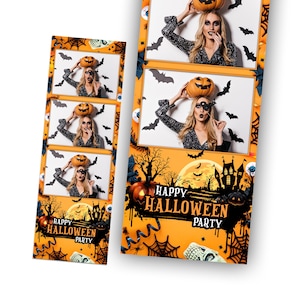 Halloween Photobooth Template 2x6 Yellow Black Pumpkin Trick or Treat Strip Photo Booth Template B29