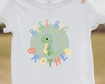 Großer Bruder Shirt | Kinder T-Shirt mit Dino | Schwangerschaft Verkünden Outfit | Baby Verkündung Geschwister | Farbenfrohes Kinder T-Shirt