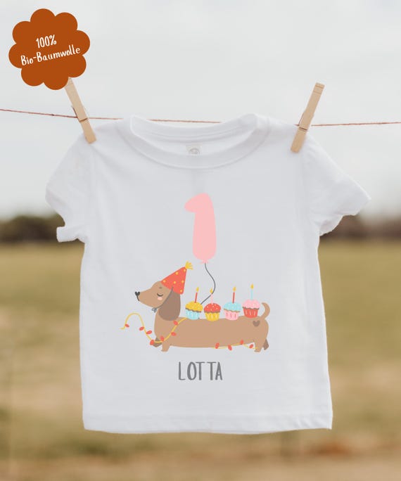 Personalisiertes Geburtstagsshirt Baby Name & Zahl, Kinderbody zum 1. Geburtstag, Geschenk Baby, 1 2 3 Geburtstag Jungs Mädchen, Dackelshirt