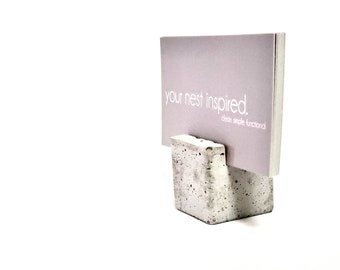 concrete block. the original business card stand. one picture display. postcard holder. vertical or horizontal.