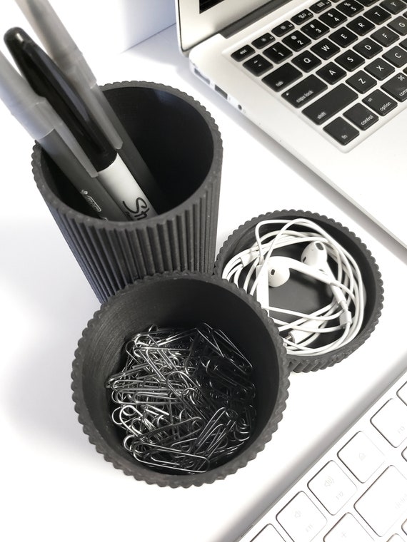 Matte Black on Walnut Wood Desk Organizer Set. Home Office Decor. Modern 3d  Printed Office Accessories for Home or Work. Walnut Wood Base. 