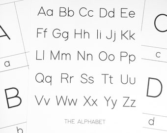 A bis Z. Alphabet 3-teilige Karte für die Montessori-Pädagogik.