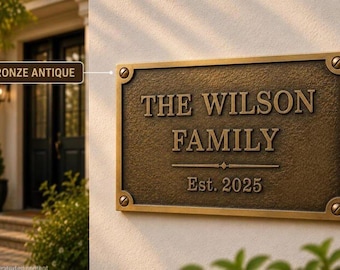 Placa de latón macizo personalizada para el hogar / Letrero exterior grabado a medida / Placa de dirección en oro antiguo, regalo para un nuevo hogar
