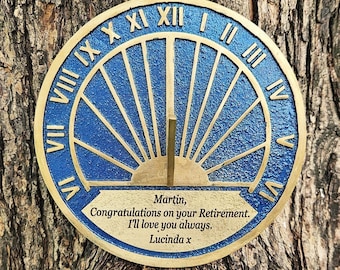 Personalized Retirement Gift for Him, Custom Engraved Brass Sundial, Sun Dial Wall Plaque, Unique Garden Decor, Anniversary Gift for Men