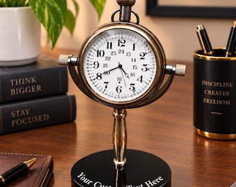Personalized Brass Desk Clock with Tally Marks | 8th Anniversary Gift for Him | Custom Engraved Table Clock Husband Gift.