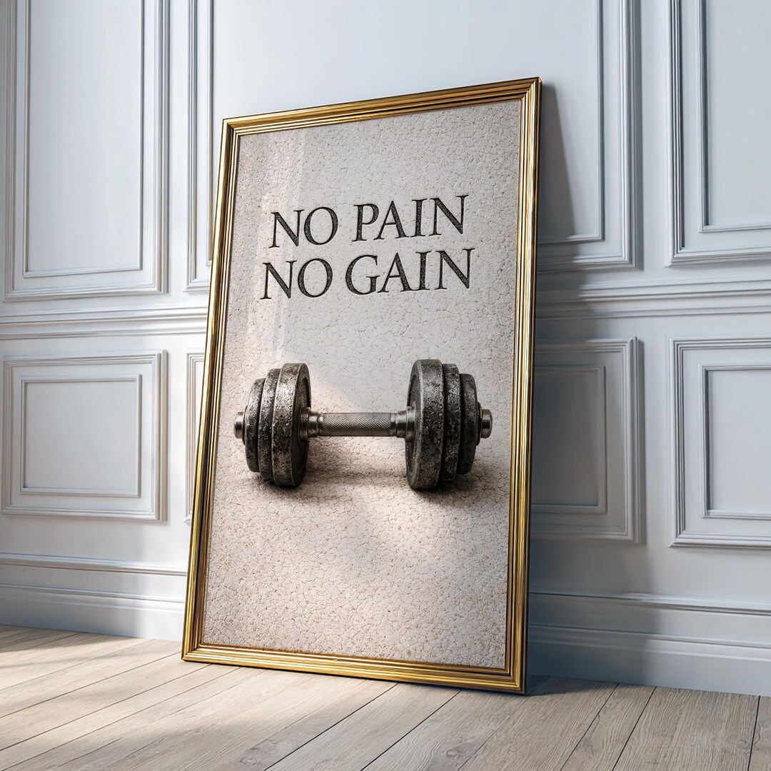 No Pain No Gain - Dumbell Gym Wall Art Motivation - Ivory Plaster ...