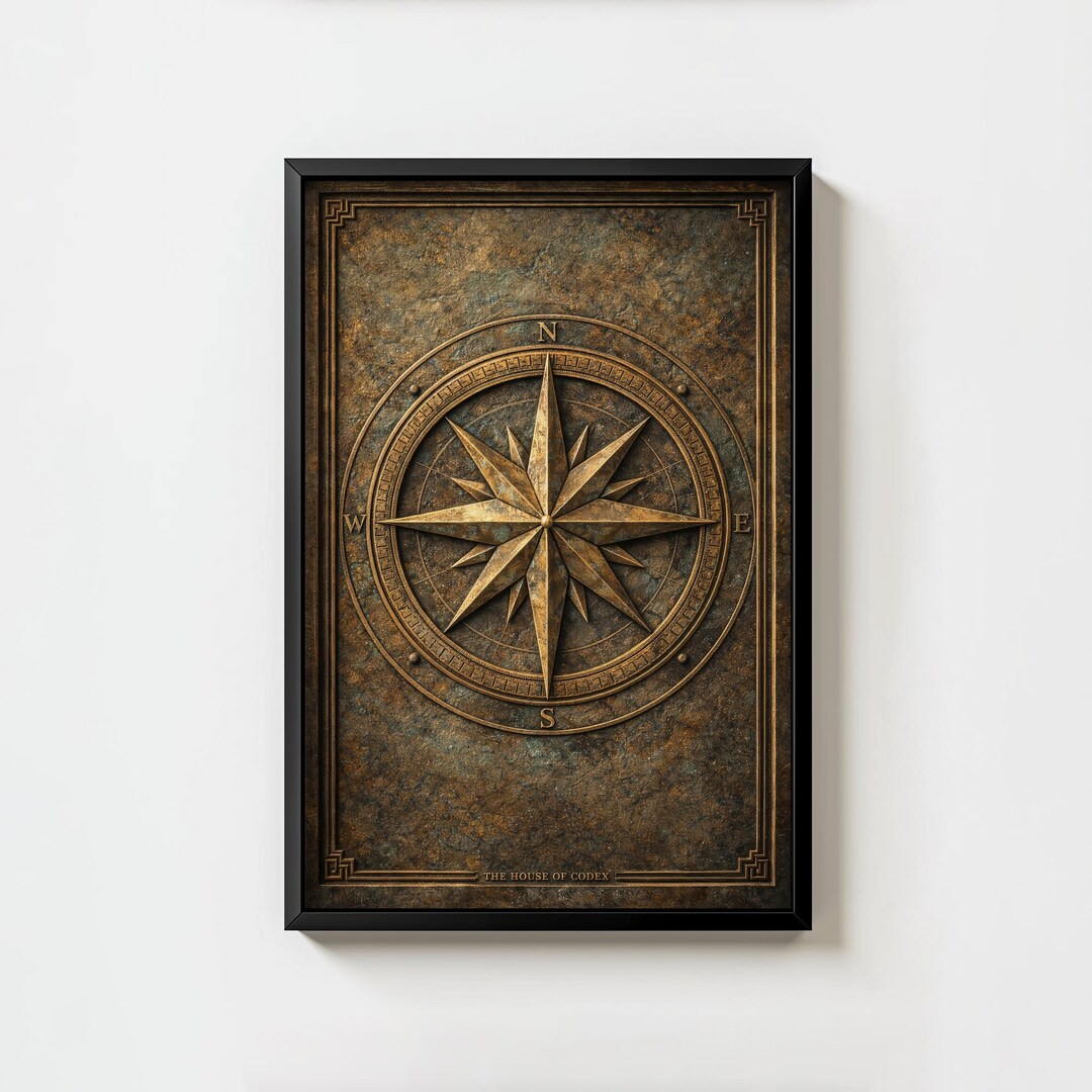 Bronze Compass Rose Print Rustic Nautical Wall Art (digital Download