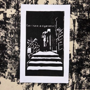 Larger Border || Magnus Archives Linocuts || Angler Fish || Can I Have a Cigarette || TMA Fanart Gift || Handprinted Wallart Linoprints