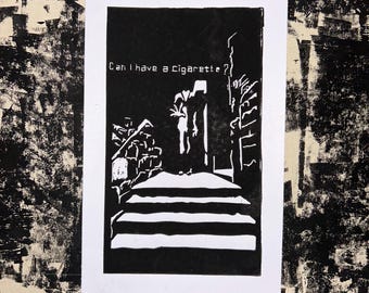Magnus Archives Linocuts || Angler Fish || Can I Have a Cigarette || TMA Fanart Gift || Handprinted Wallart Linoprints