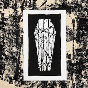 Larger Border || Magnus Archives Coffin Linocuts || Do Not Open || TMA Fanart Gift || Handprinted Wallart Linoprints