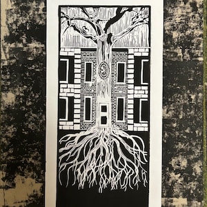 Magnus Archives Linocuts || Hill Top Road || burned out || TMA Fanart Gift || Handprinted Wallart Linoprints
