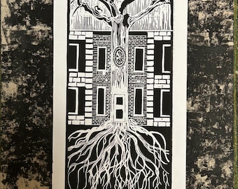 Magnus Archives Linocuts || Hill Top Road || burned out || TMA Fanart Gift || Handprinted Wallart Linoprints
