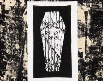 Magnus Archives  Coffin Linocuts || Do Not Open || TMA Fanart Gift || Handprinted Wallart Linoprints