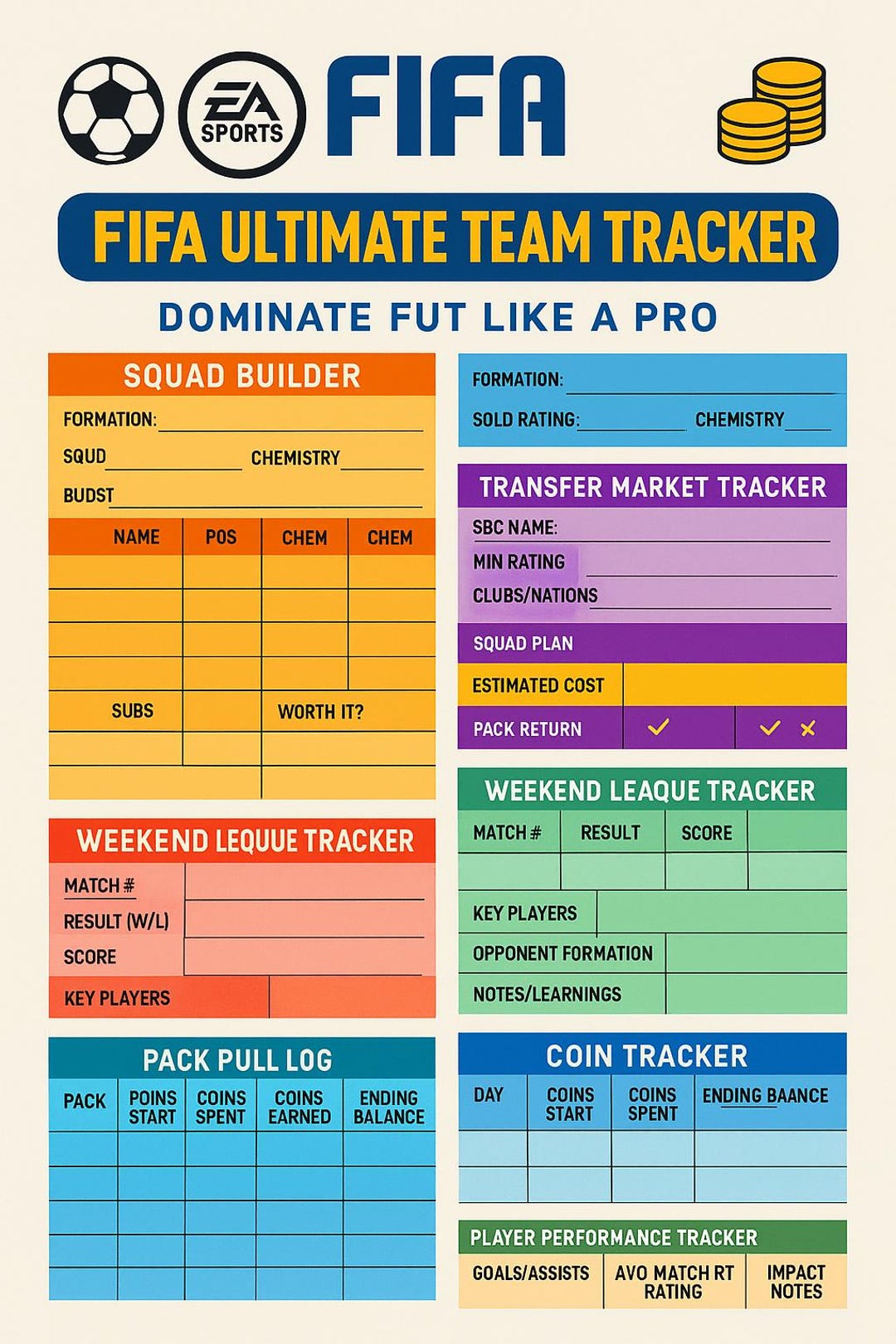 Fifa Ultimate Team Tracker - Printable & Digital Logbook - Etsy