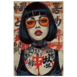 Japanisches Tattoo-Irezumi-Porträtposter, Neo-Tokyo-Rebellin-Wandkunst, Cyberpunk-Tokyo-Street-Art-Druck, Punk-asiatische Wanddekoration Bild 13