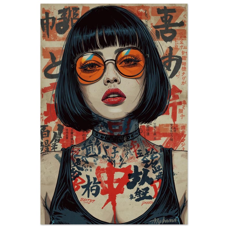 Japanisches Tattoo-Irezumi-Porträtposter, Neo-Tokyo-Rebellin-Wandkunst, Cyberpunk-Tokyo-Street-Art-Druck, Punk-asiatische Wanddekoration Bild 13
