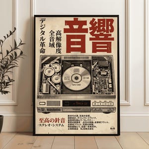 Japanese CD Player Retro Download • Vintage Music Printable • Japanese Stereo Wall Art • Retro Audio Kanji Print • Instant Download Music