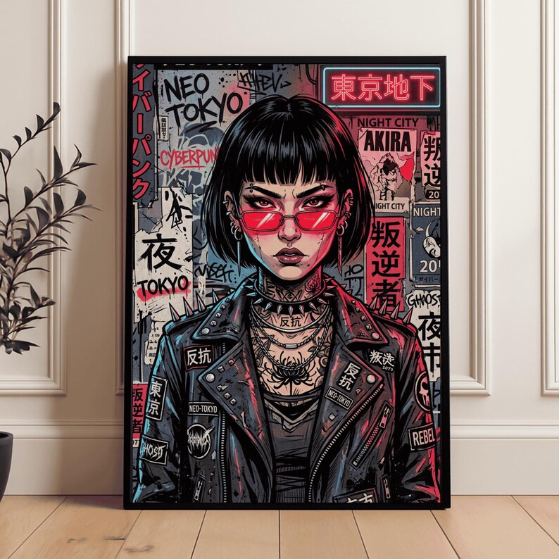 Cyberpunk Girl Poster Neo Tokyo Wall Art Japanese Street Punk Portrait ...