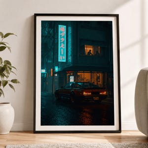 Cyberpunk Tokyo Car Wall Art, Neon Japanese Street Poster, Retro JDM Night City Print, Synthwave Tokyo Decor, Digital Download