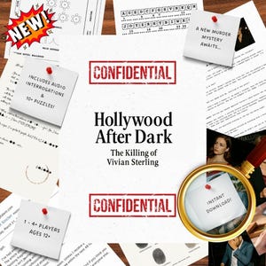 Hollywood After Dark | Murder Mystery Printable Game | Cold Case File + Audio Evidence | True Crime Puzzle for Game Night & Date Night Fun