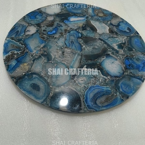 Blue Agate Round Table Top, Kitchen Table, Hallway Table, dining Room Table,Agate Stone Table For Home Decor, Luxury Natural Stone