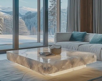 Handmade White Agate Coffee Table / Gemstone Modern Home Decor