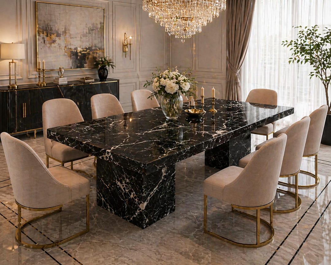 Calacatta Black Marble Dining Table – Bold Luxury Statement Piece - Etsy
