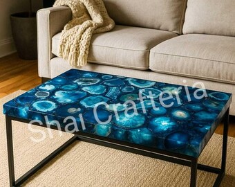 Tablero de mesa de losa de ágata azul: Escritorio o mesa de centro de piedra natural - Tamaño personalizado
