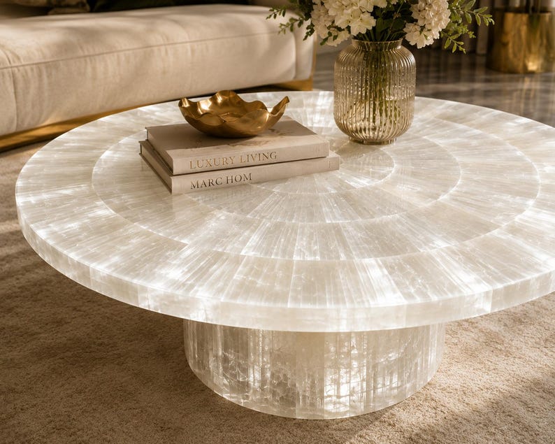 Luxury Selenite Table Top – Natural Crystal Stone Furniture Design ...