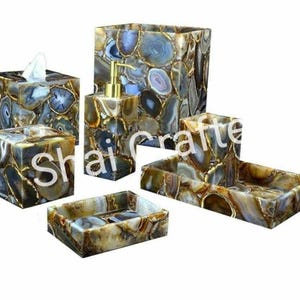 Brown Agate Stone Bathroom Set: Luxury Bath Decor, 7-Piece Collection