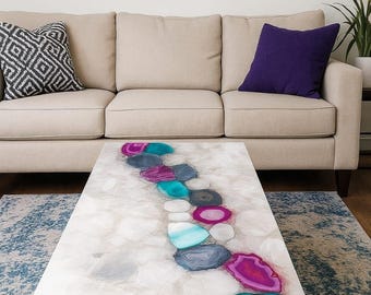Handmade White Quartz Coffee Table Top: Custom Patio & Living Room Furniture