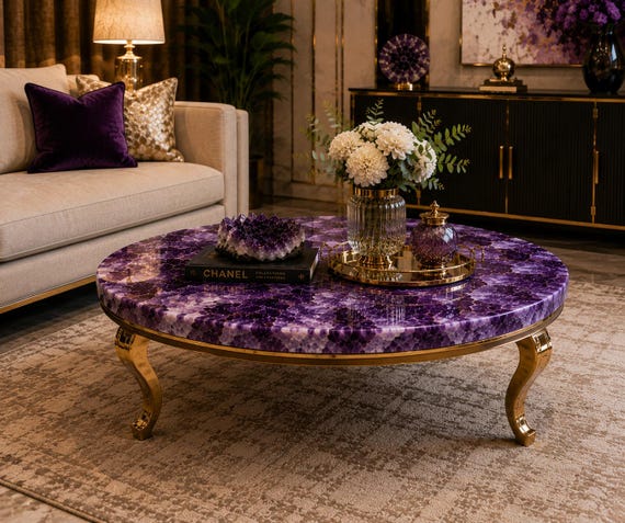 Amethyst Stone Table Top Luxury Design Natural Amethyst Crystal Dining Table Top Purple Amethyst Resin Table Top