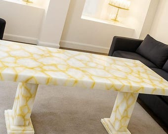 Handmade White Quartz Dining Table Top: Luxury Kitchen Countertop 6'x3'