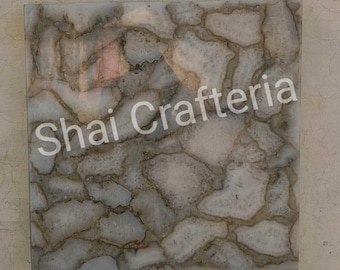 White Agate Coffee Table Top: Handmade Stone Art Décor