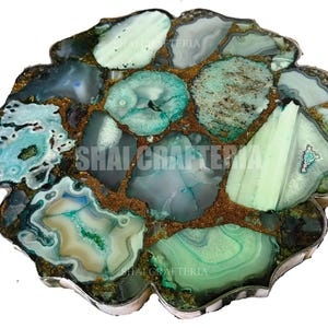 Green Agate Table Top: Handmade Gemstone Inlay, Luxury Decor
