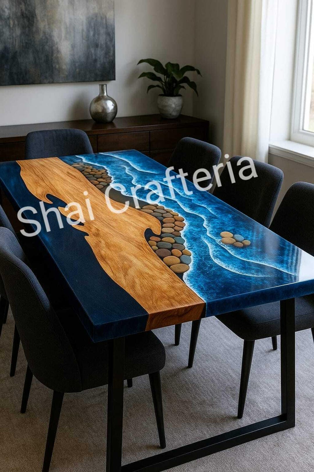Ocean Resin Table: Live Edge Acacia Wood Dining Tabletop - Handmade - Etsy