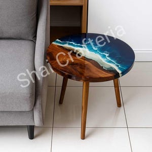 Custom Ocean Resin Table: Live Edge Acacia Wood Dining Table