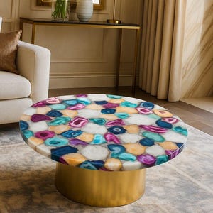 Mix Agate Coffee Table Top: Handmade Stone Furniture Decor