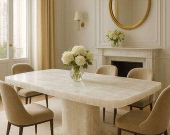 Real Selenite Crystal Dining Table with Stand Base (Custom Size Available)