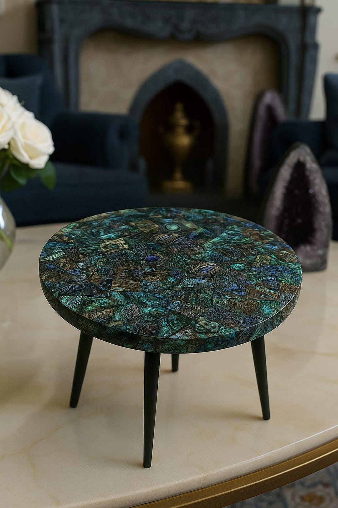 Abalone Shell Coffee Table Top: Pietra Dura Inlay, Handmade - Etsy