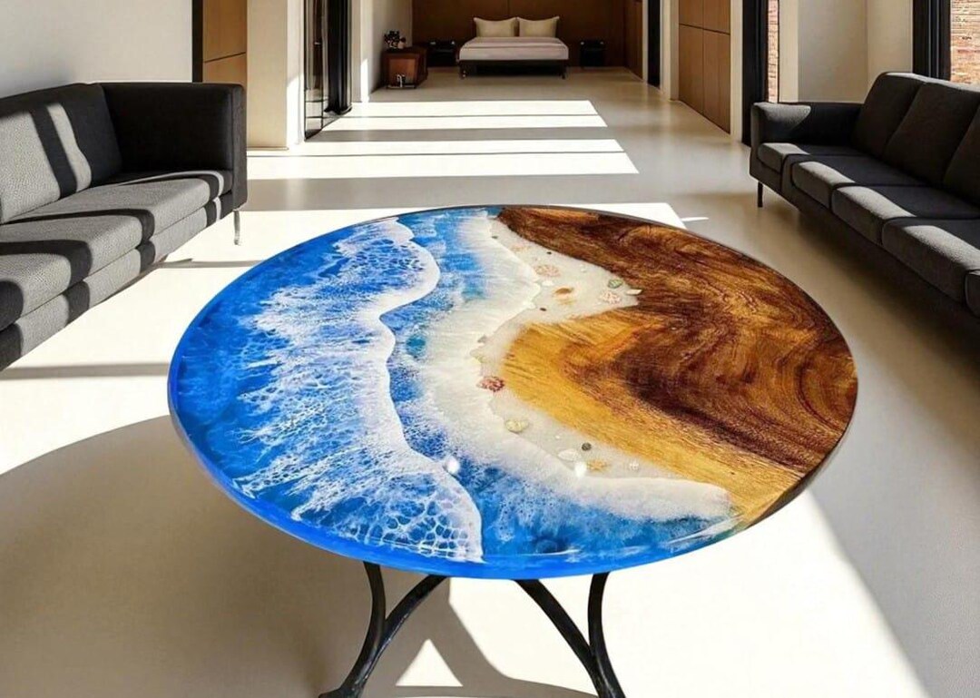 Handmade Blue Ocean Wave Epoxy Table Top, Acacia Wood - Etsy