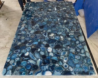 Blue Agate Stone Dining Table Top: Luxury Polished Crystal Slab