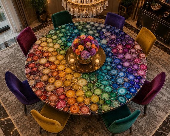 Luxury Rainbow Agate Dining Table Natural Rainbow Agate Stone Dining Table Handmade Rainbow Agate Luxury Table