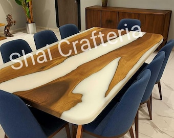 Tablero de mesa de resina epoxi blanca: Mesa de centro de madera de acacia hecha a mano