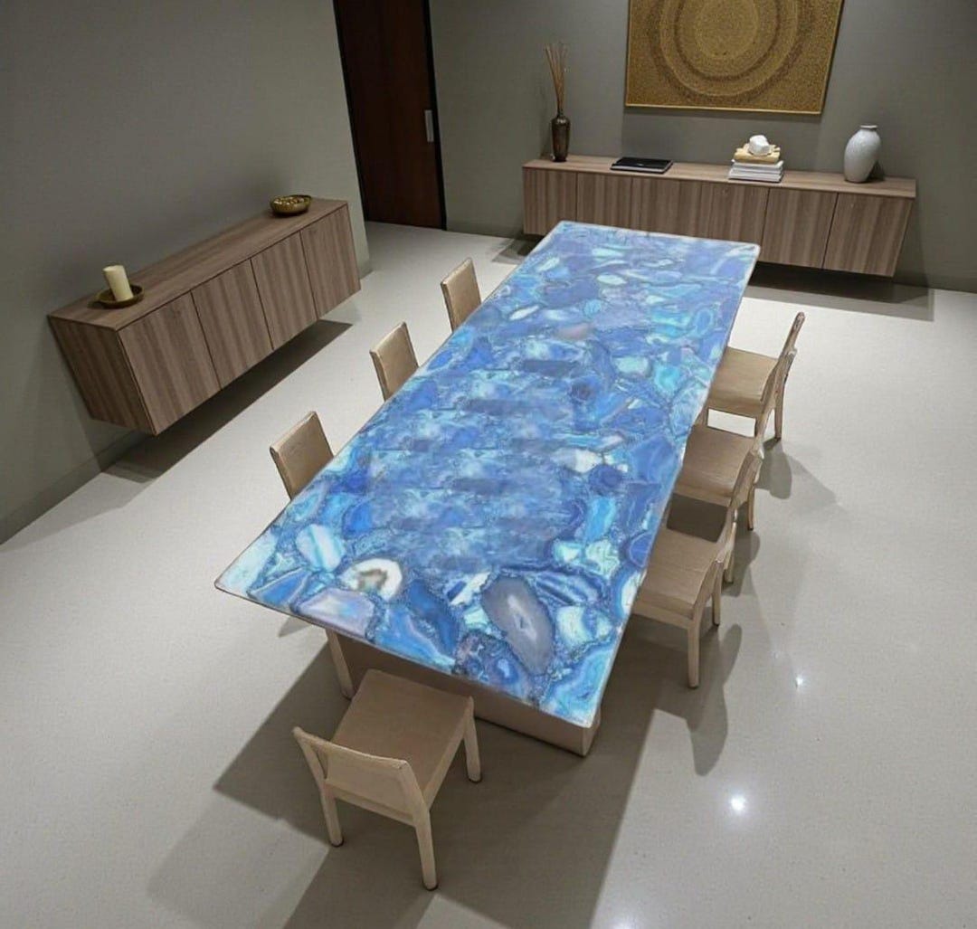 Glorious Blueagate Handmade Dining Table – Luxury Natural Gemstone Art ...