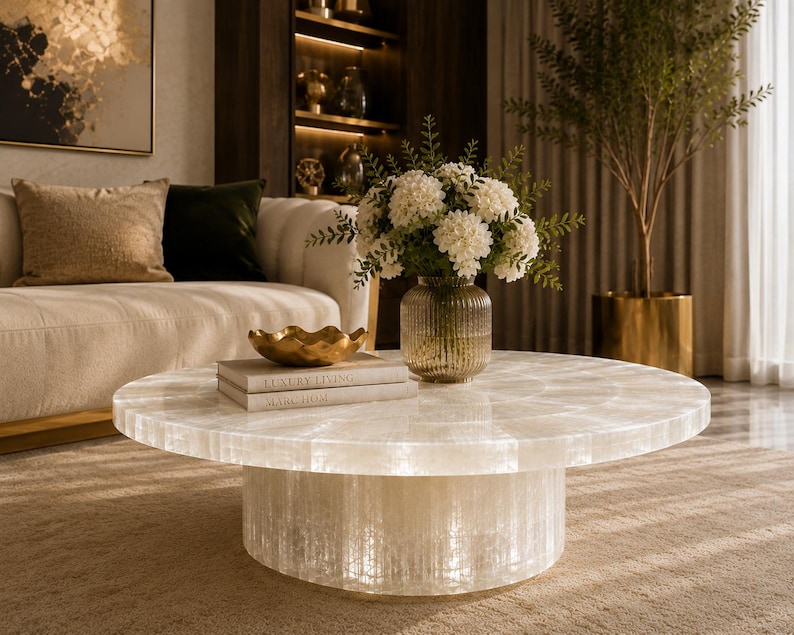 Luxury Selenite Table Top – Natural Crystal Stone Furniture Design ...